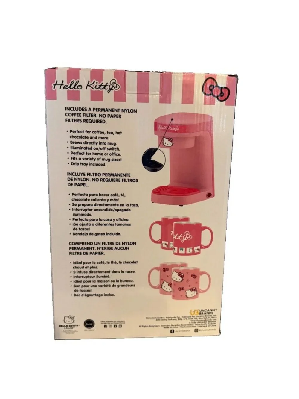 NEW Sanrio Hello Kitty Personal 1 Cup Coffee Maker with 2 Mugs - Pink